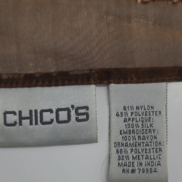 Scarf Adorned W Silk Appliques Embroidery Sequins Copper Chiffon - Picture 3 of 11